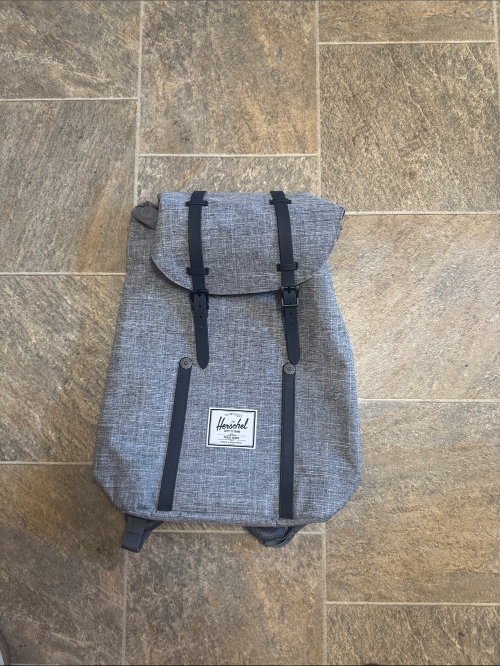 Herschel Supply Company Grey Canvas-Style Flap Backpack with Black Straps